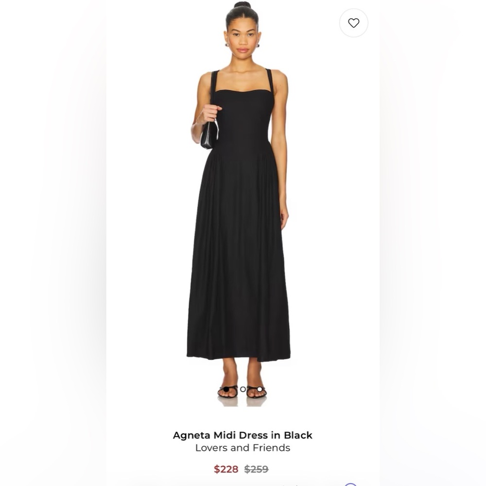Lovers + Friends Agneta Black Midi Dress with Square Neck SMALL